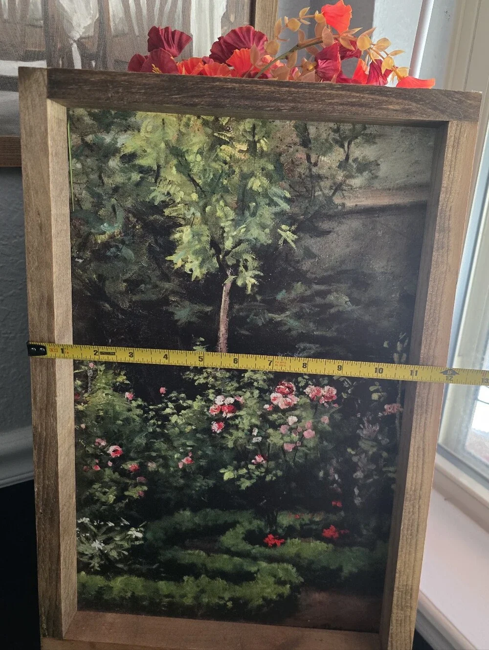 Framed Garden Bloom Canvas Wall Art - Brown Frame, Green and Pink